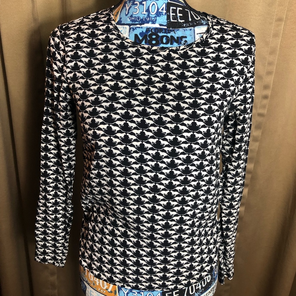 H&M Cat Print Button Back Long Sleeve Top